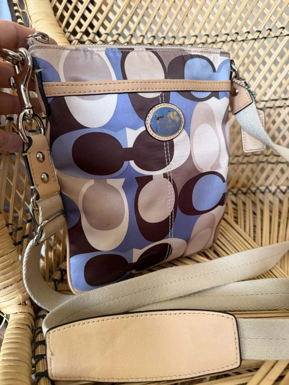 Coach Op Art Signature C Crossbody Messenger Bag Blue Brown